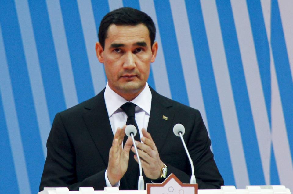 Serdar Berdymukhamedov, 40-year-old son of Turkmenistan President Gurbanguly Berdimuhamedov, attends a meeting in Ashgabat, Turkmenistan, in Aug. 21, 2021. (AP Photo)