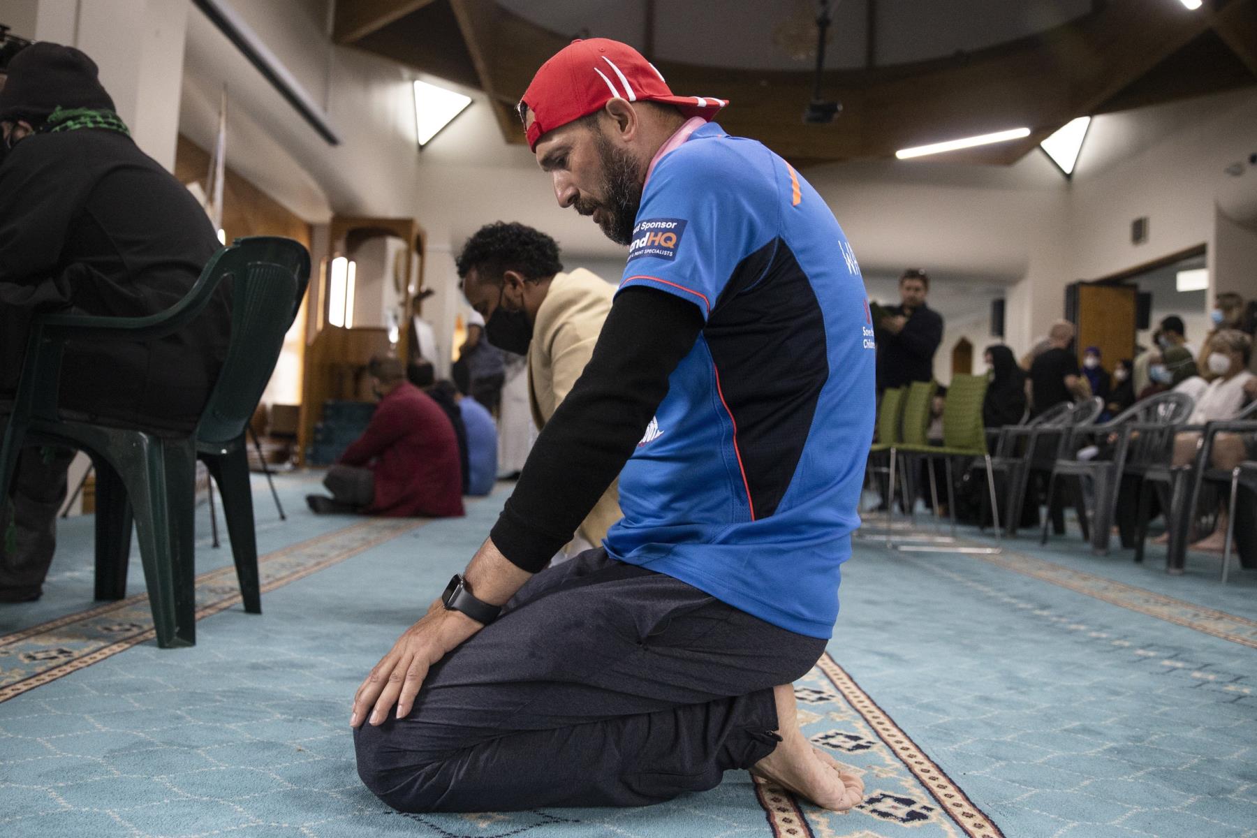 Temel Ataçocuğu prays after completing his walk, at Al Noor Mosque, in Christchurch, New Zealand, March 15, 2022. (AP PHOTO)