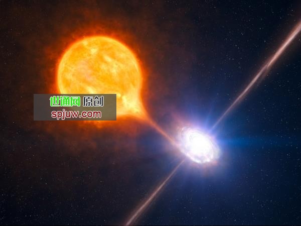 An artist's illustration of an x-ray binary. As the black hole draws material from the do<em></em>nor star, the material is heated and emits powerful x-rays, which are visible at great distances. Could an advanced civilization use x-ray binaries to send signals? Image Credit: NASA