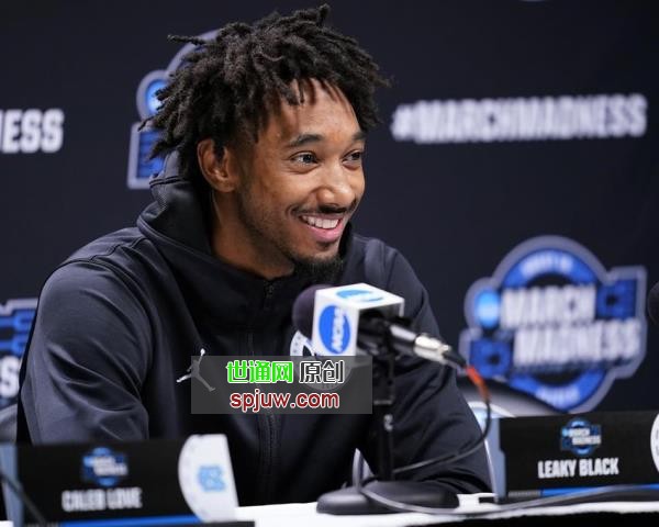 North Carolina's Leaky Black smiles during a news co<em></em>nference for the NCAA men's college basketball tournament, Thursday, March 24, 2022, in Philadelphia.